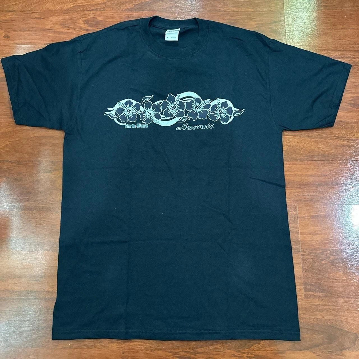 Hawaiian Hawaii Surfing Beach Navy Flowers 100% Cotton Tee Unisex