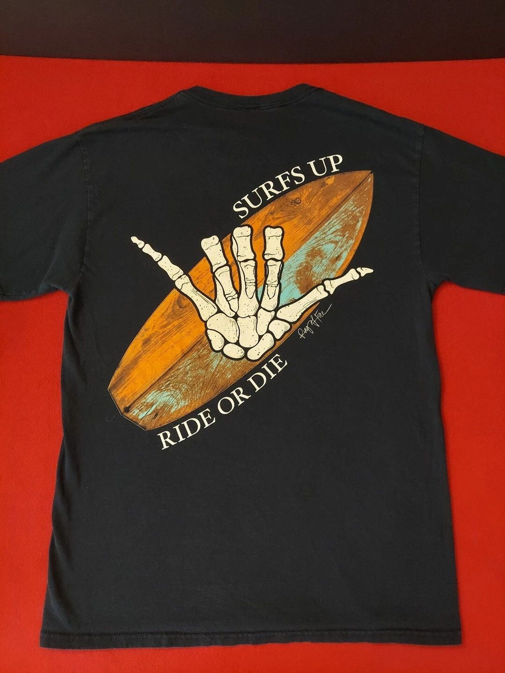 Surfs Up Ride Or Die Ring Of Fire T Shirt Medium Black Unisex