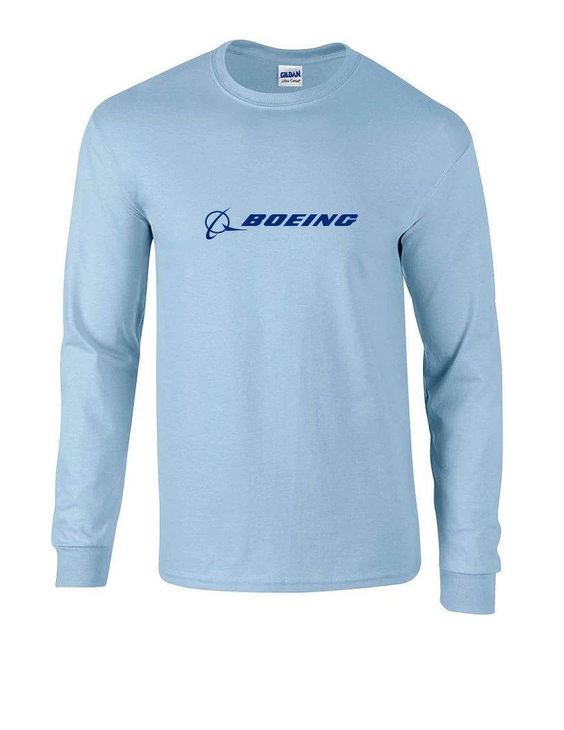 Boeing Blue Logo US Aviation 747 787 Geek Sky Blue Cotton Long Sleeve Unisex