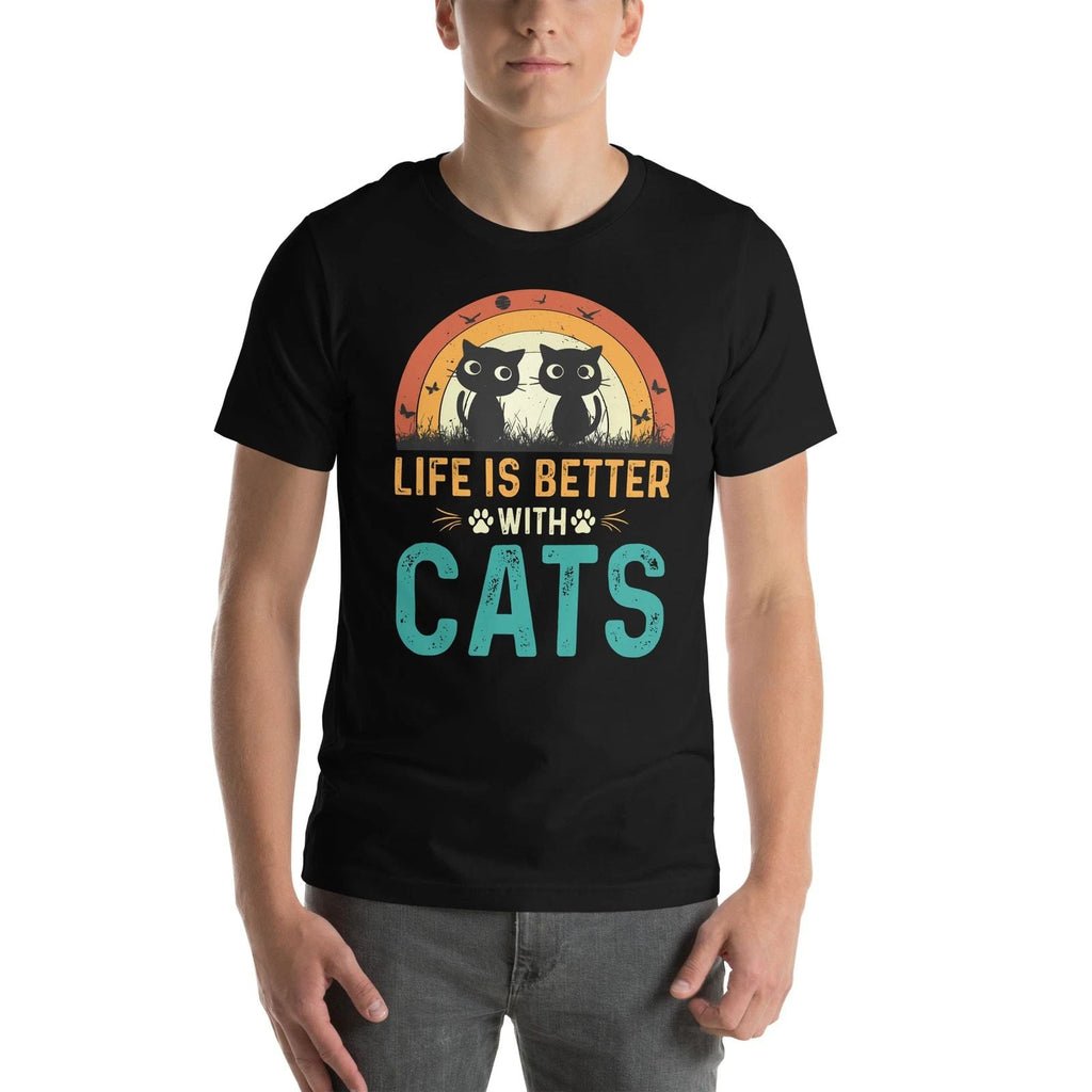 Cat Lover Gift Life is Better with Cats Colorful Sunset Design Unisex
