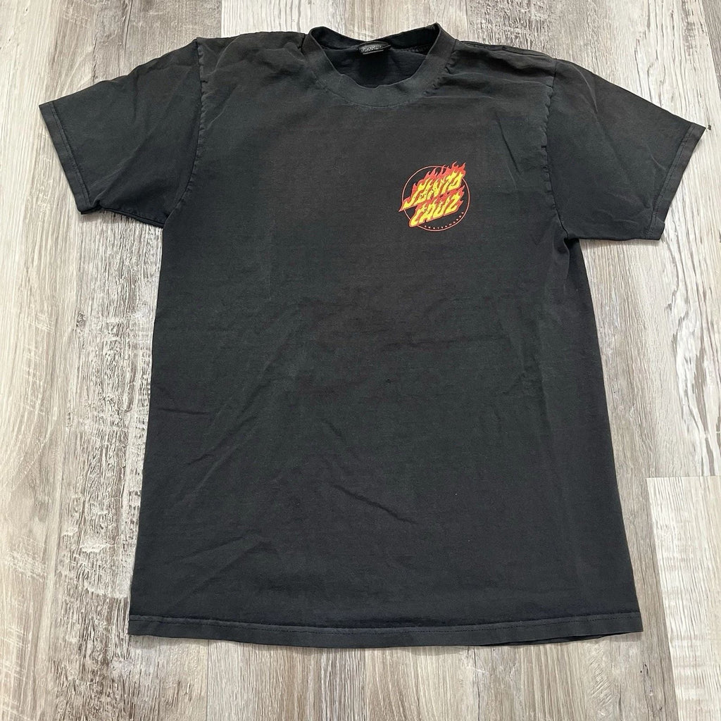 Santa Cruz Men’s Medium T Shirt Faded Black Surf Skate Flame Logo Unisex