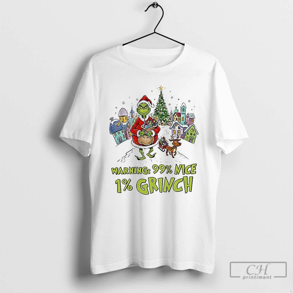 Classic Grinch Santa Hat Warning 99 Nice 1 Grinch Merry Christmas T Shirts Unisex