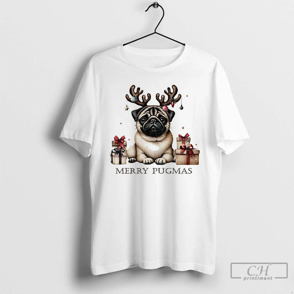 Premium Cute Pug Dog Merry Pugmas Merry Christmas T Shirts Unisex