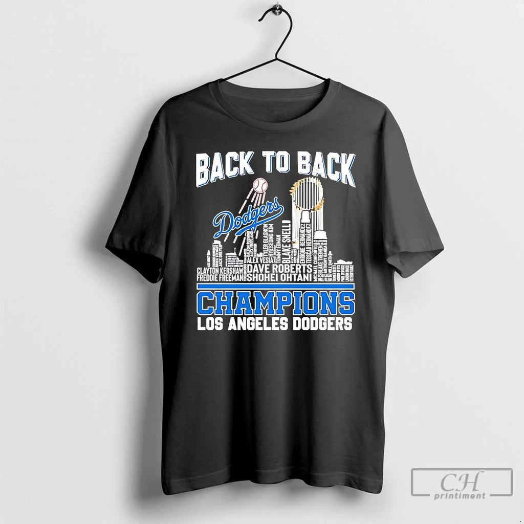 Classic Los Angeles Dodgers Back 2 Back 2025 World Champions Players Names City Skyline Unisex
