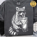 Retro Raccoon Drinking Iced Coffee Aesthetic Comfort Tee Unisex