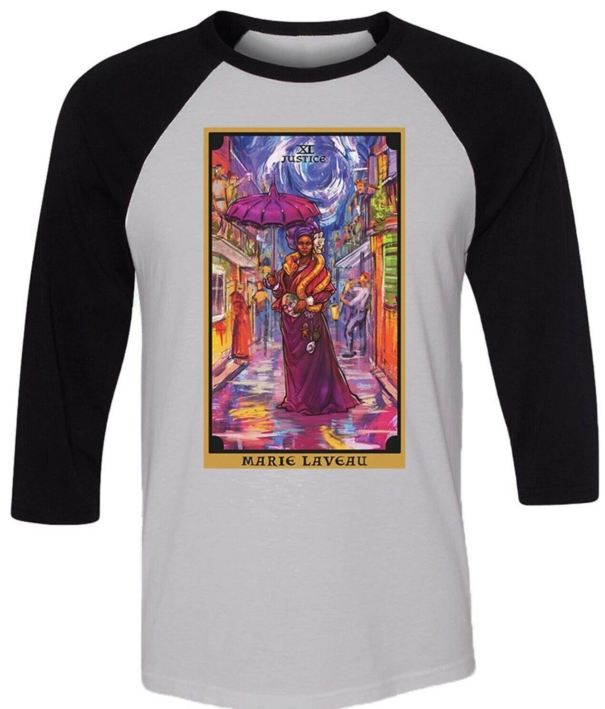 Marie Laveau Justice Tarot Card Raglan Baseball Tee Shirt New Orleans Voodoo Unisex