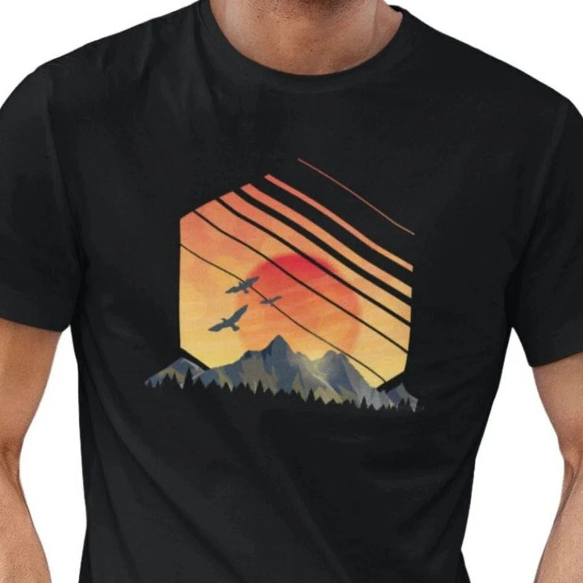 #26 Shirt Sunset Mountains Men Nature Travel Graphic Sun Tshirt Man Unisex