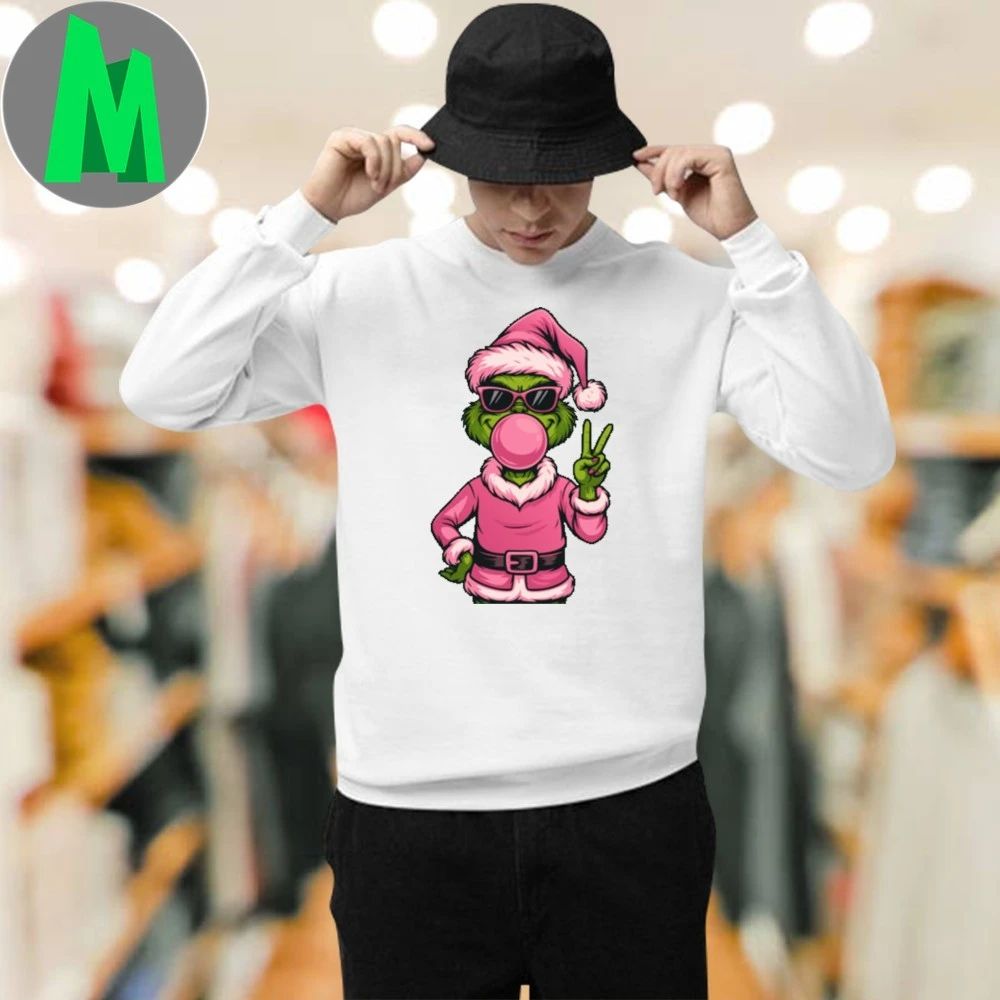 Grinch Bubble Gum Pink Santa Christmas Holidays Shirt Unisex