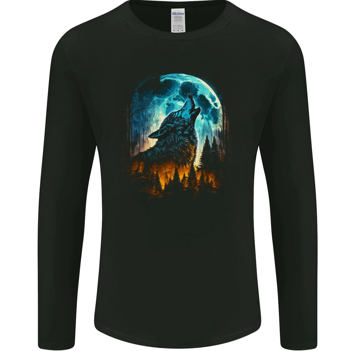 Moon and Wolf Fantasy Mens Long Sleeve Unisex
