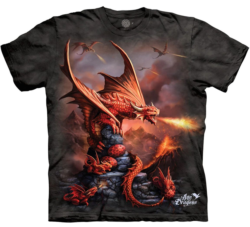 Fire Red Dragon Legendary Magical Wings The Mountain Fantasy Cotton Shirt S-3X Unisex