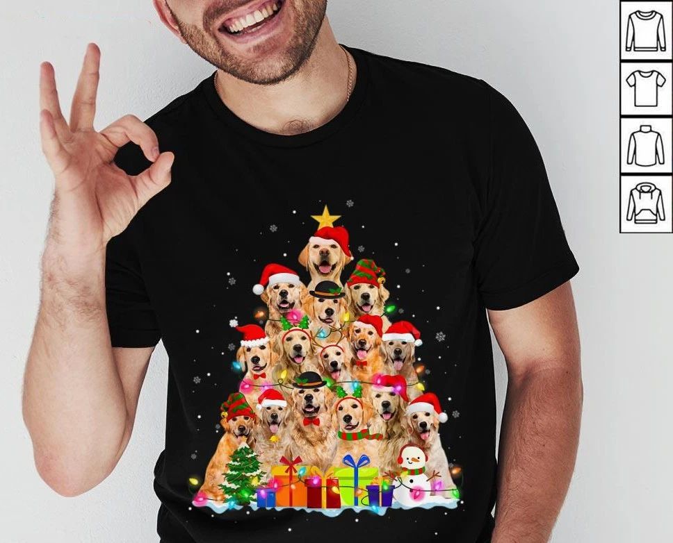 Hot Christmas Golden Retrievers Tree Xmas Gift Dog Lover Shirt Unisex
