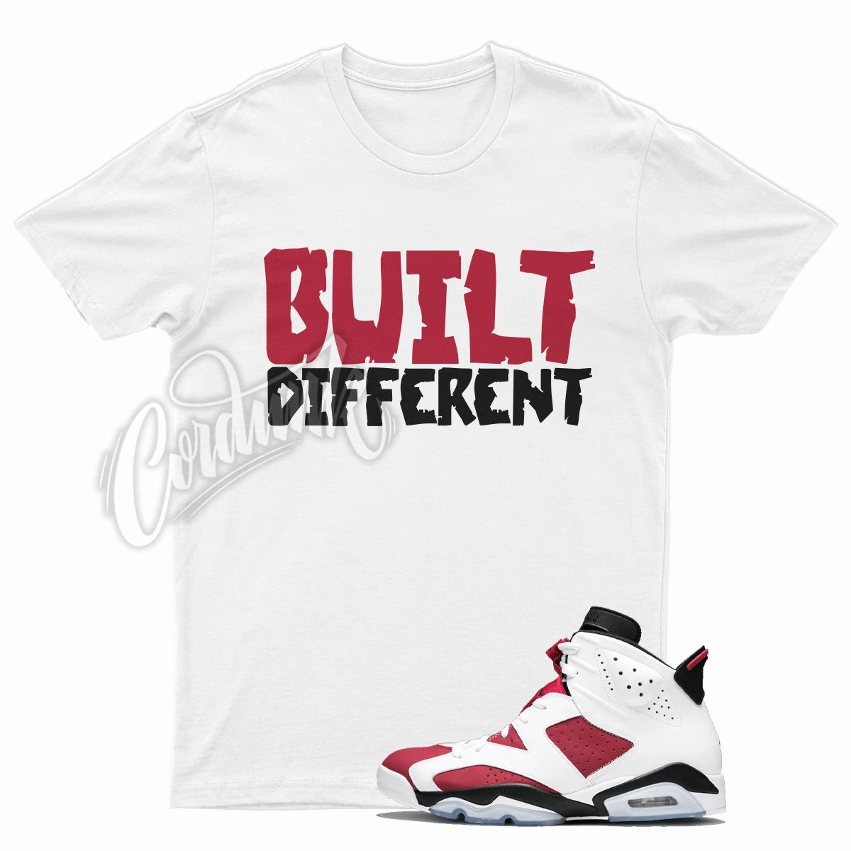 White BUILT T Shirt to Match J1 6 Carmine VI 5 Varsity Red Bred Flu Game Unisex