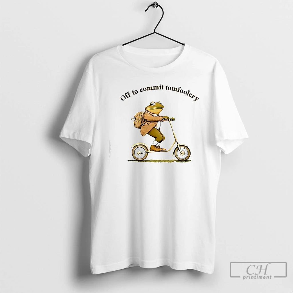 Premium Off To Commit Tomfoolery Frog On A Scooter T Shirts Unisex