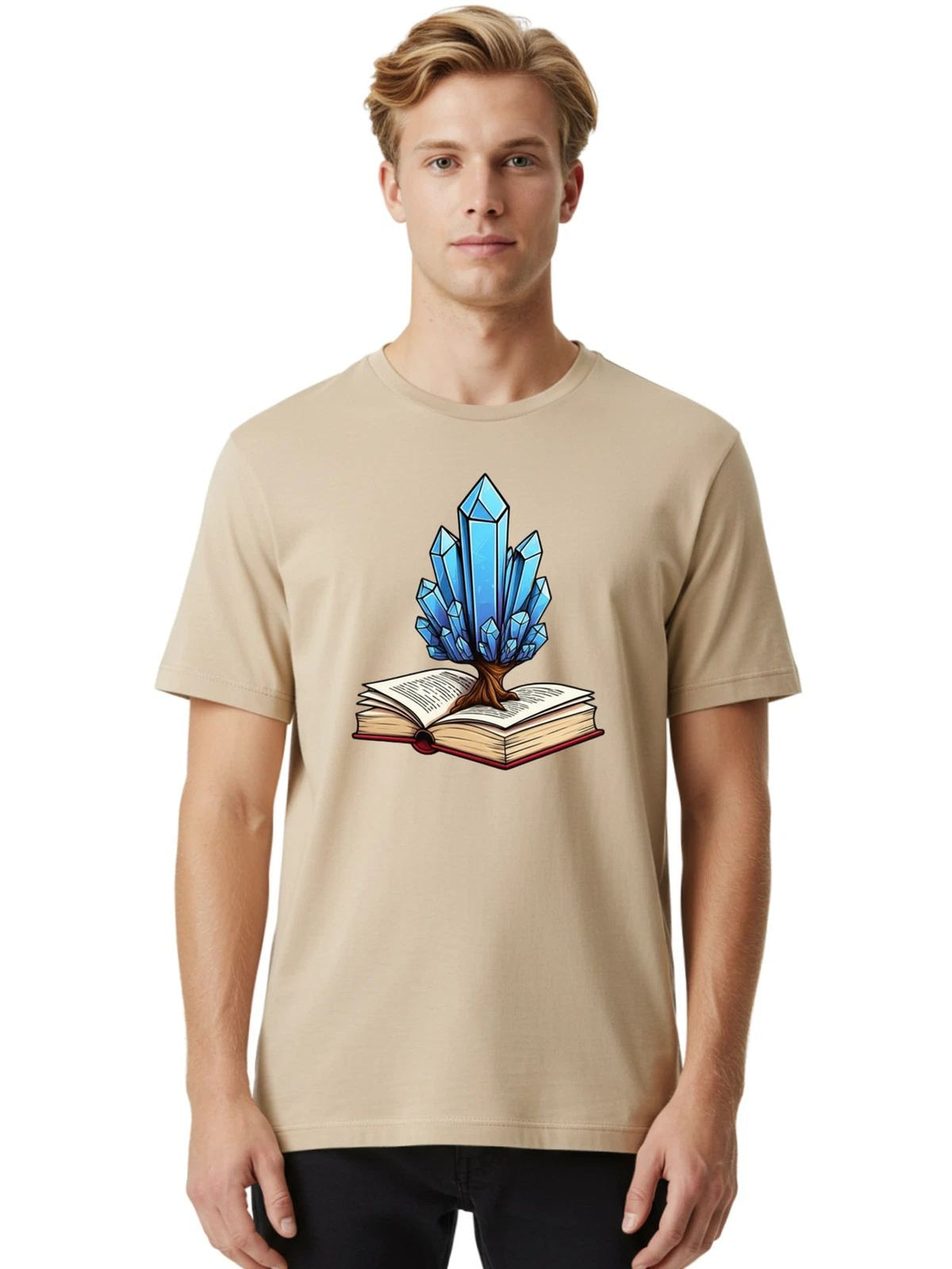Crystal-Tree-On-Book Mens Graphic Tee, 100% Cotton, Casual Summer Wear Unisex