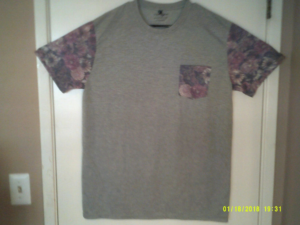 AMERICAN SURF COMPANY "Floral Design Pocket Tee" MEN'S GREY XL Unisex