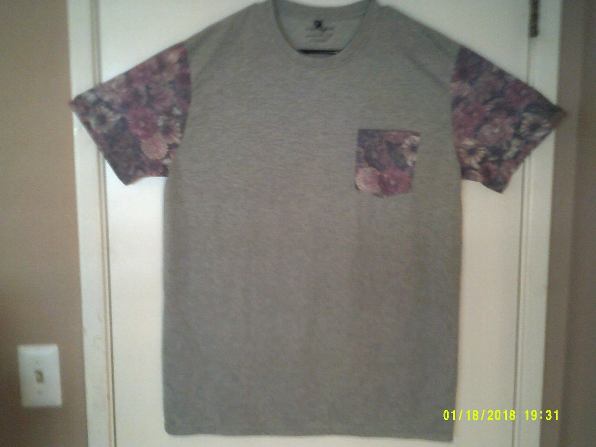 AMERICAN SURF COMPANY "Floral Design Pocket Tee" MEN'S GREY XL Unisex