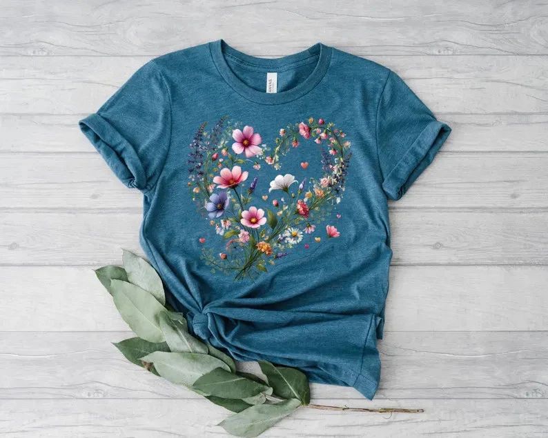 Flower Comfort Tee Aesthetic Floral Shirt Soft Relaxed Fit Casual Top Unisex