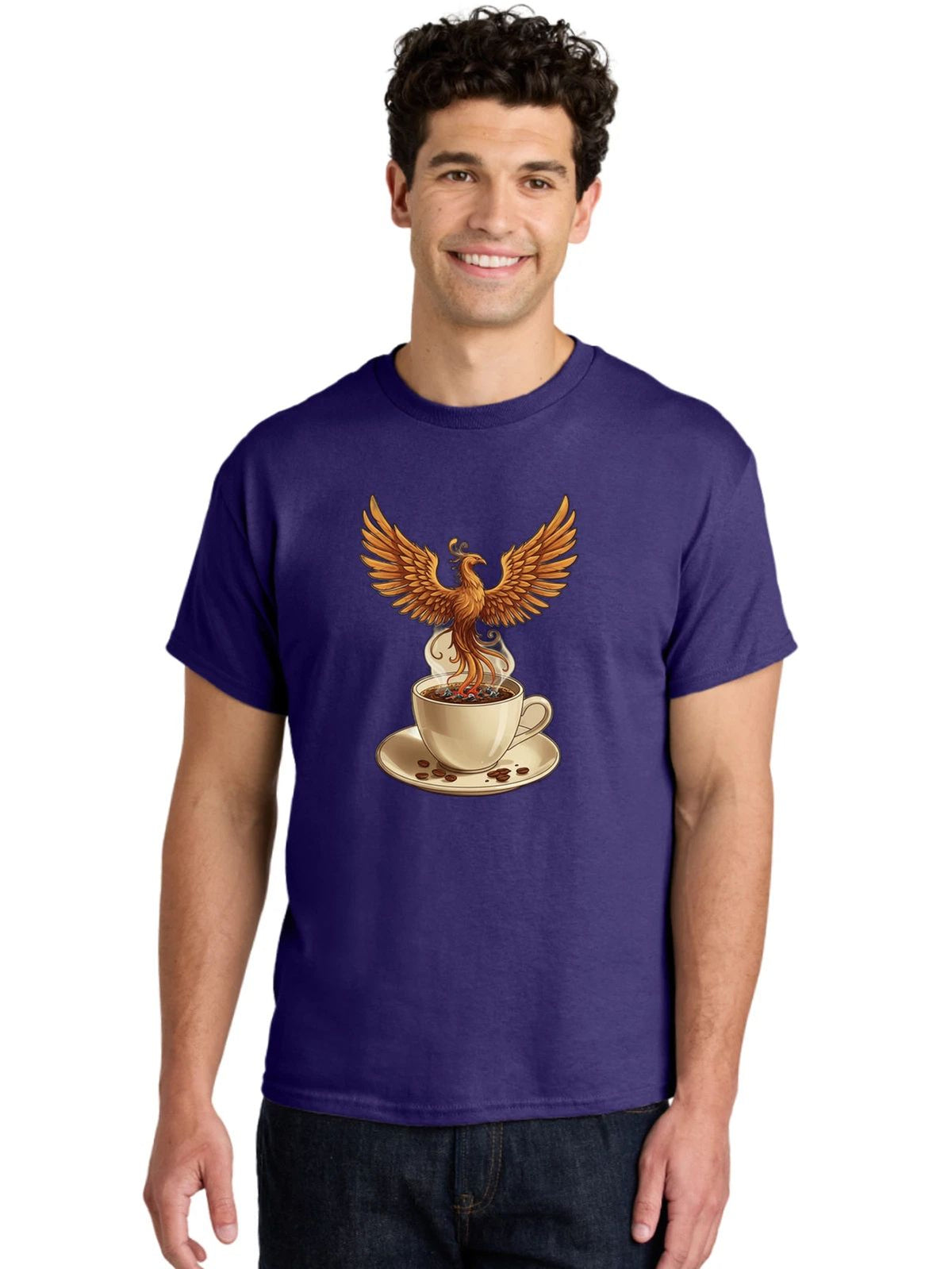 Phoenix-Coffee Mens Graphic Tee, 100% Cotton, Casual Summer Wear Unisex