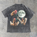 Chicken Howling at Moon Vintage 90s Graphic Shirt, Retro Farm Hen Galaxy Unisex