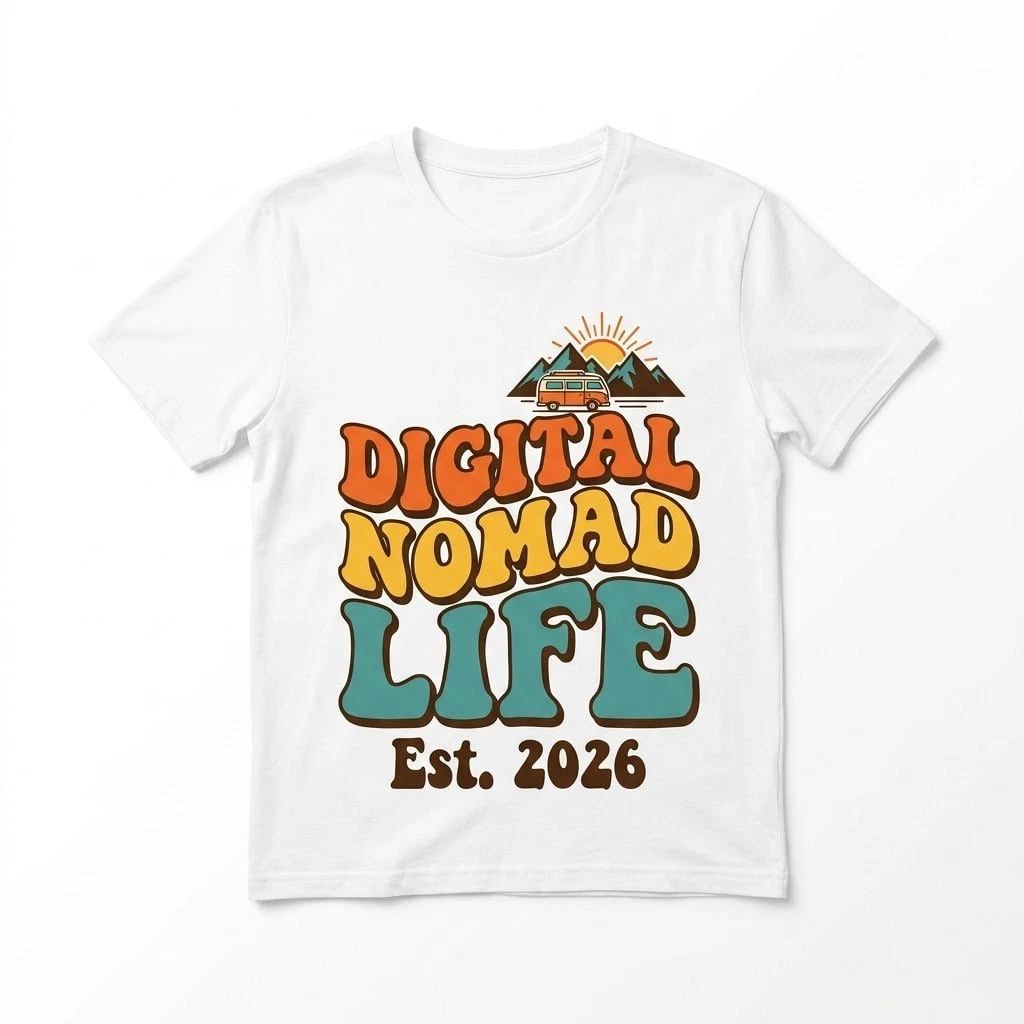 Digital Nomad Life Est 2026 Retro Vintage Van Life Travel Adventure Tee Unisex