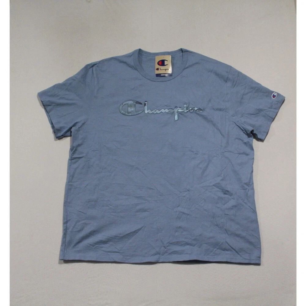 Champions Men Blue Tee Shirt 3-D Emblem Short Sleeve Casual Size 3XL Unisex