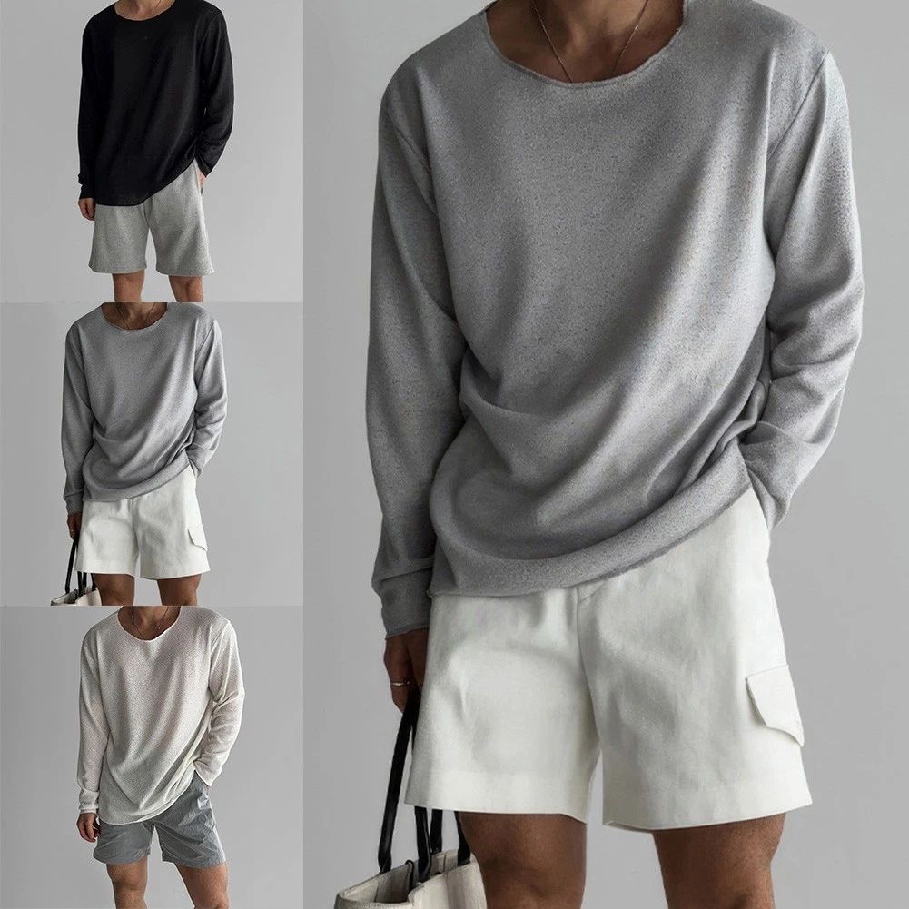 Men's Knitted Long Sleeve T Shirt Solid Color for Daily Vacation Style Unisex