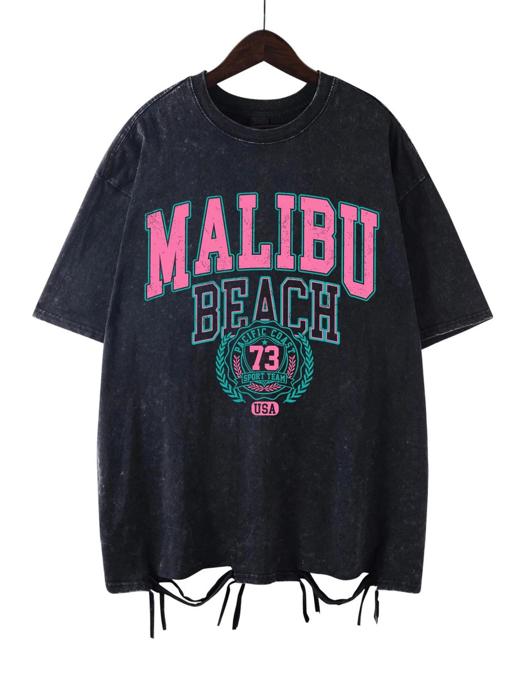 Malibu Beach Distressed Acid Washed Graphic Cotton Surf Tee Y2K XS-2XL 9 Colors Unisex
