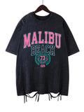 Malibu Beach Distressed Acid Washed Graphic Cotton Surf Tee Y2K XS-2XL 9 Colors Unisex
