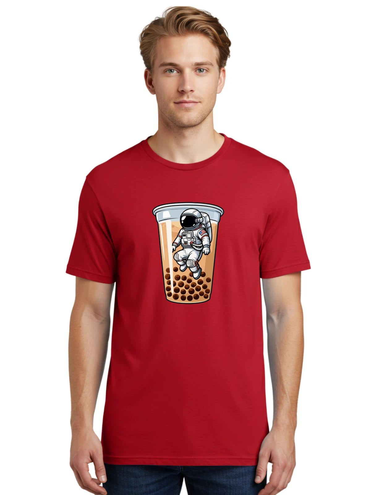 Astronaut-Bubble-Tea-7 Mens Graphic Tee, 100% Cotton, Casual Summer Wear Unisex