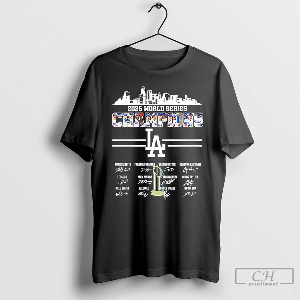 Classic Los Angeles Dodgers 2025 World Series Champions Team Name Signature T Shirts Unisex