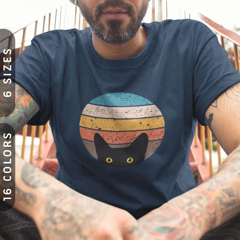 Peeking Cat Retro Comfort Tee Shirt Animal Lover Gift Unisex