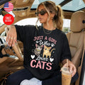 Girl Who Loves Cat Cute Kitty Lover Gift Graphic Tee S-4XL Unisex