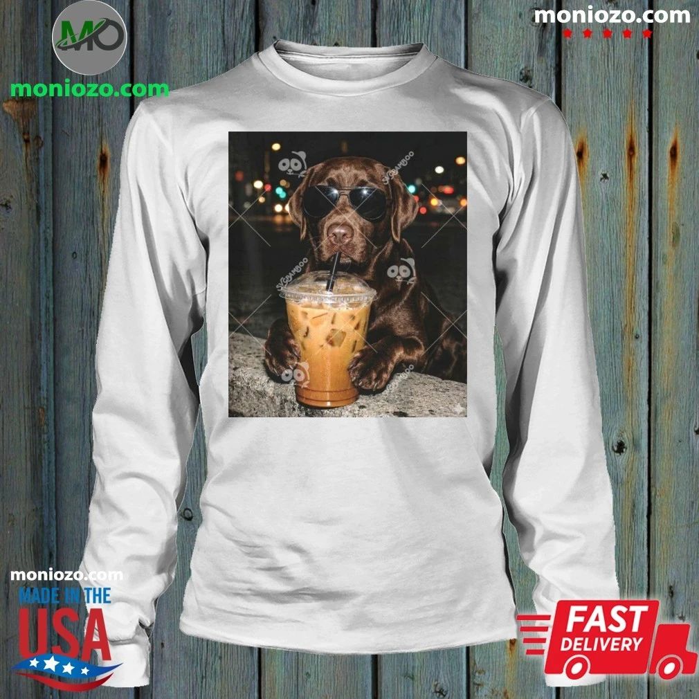 Original Labrador Retriever Drinking iced Coffee Cute Retriever Dog Sunglasses Shirt Unisex