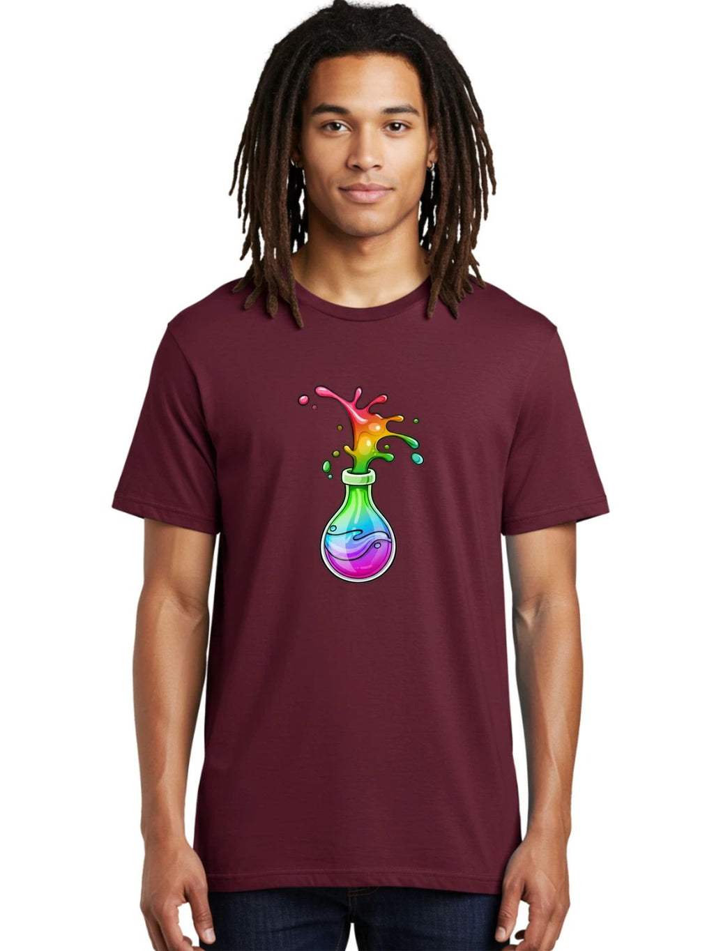 Rainbow-Potion-Bottle Mens Graphic Tee, 100% Cotton, Casual Summer Wear Unisex
