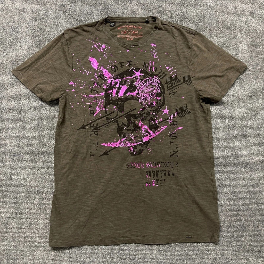 Buffalo David Bitton T Shirt Mens Medium Gray Cotton Graphic Print Crew Neck Unisex