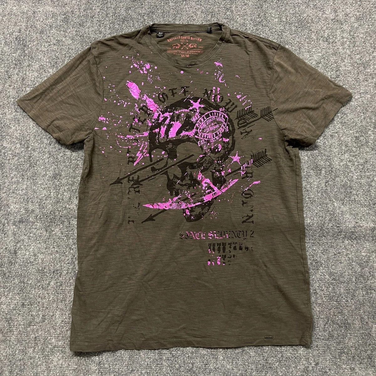 Buffalo David Bitton T Shirt Mens Medium Gray Cotton Graphic Print Crew Neck Unisex