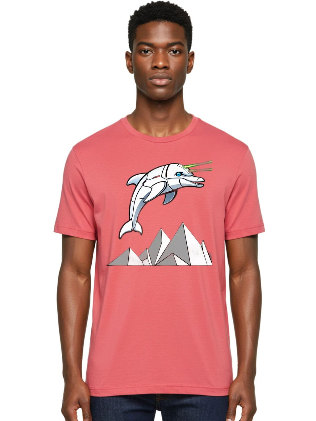 Robot-Dolphin Mens Graphic Tee, 100% Cotton, Casual Summer Wear Unisex