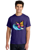 Butterfly-Surfing-Wave Mens Graphic Tee, 100% Cotton, Casual Summer Wear Unisex