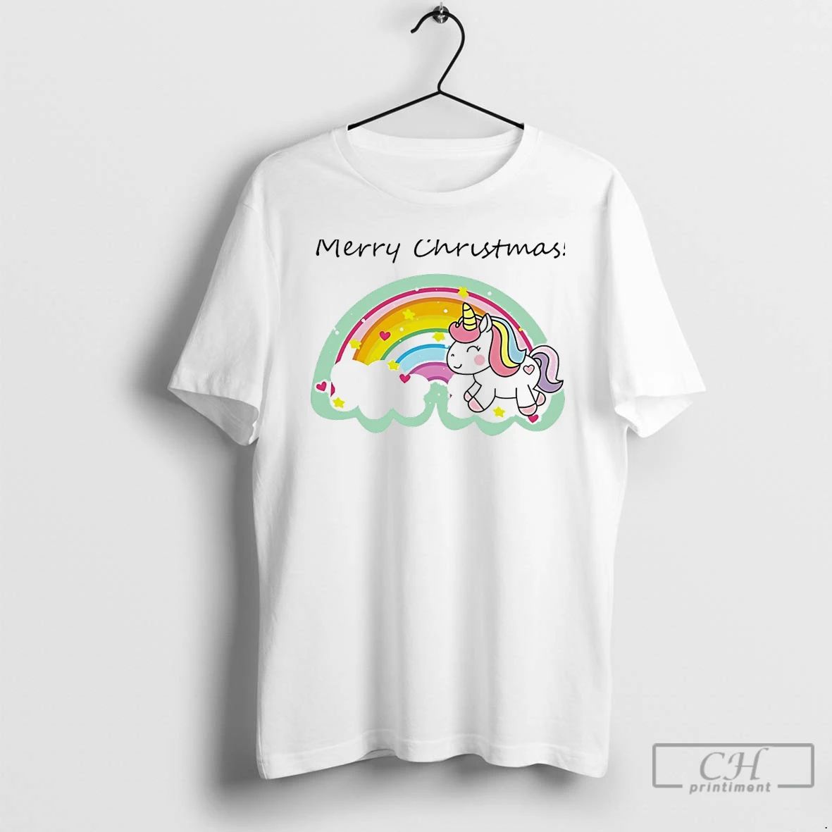 Classic Rainbow Unicorn Merry Christmas Cloud Magic White T Shirts Unisex