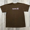 Hurley Mens XL Brown Short Sleeve Purple Spell Out Logo Crew Neck Surf Unisex