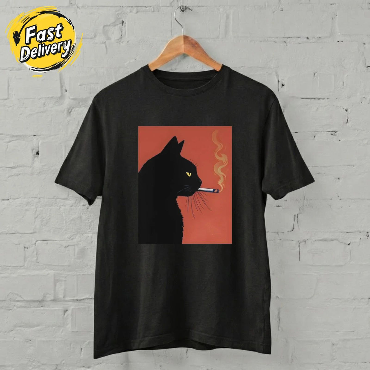 US SELLER - Black Cat Smoking Shirt Minimalist Cool Cat Aesthetic S-5XL Unisex
