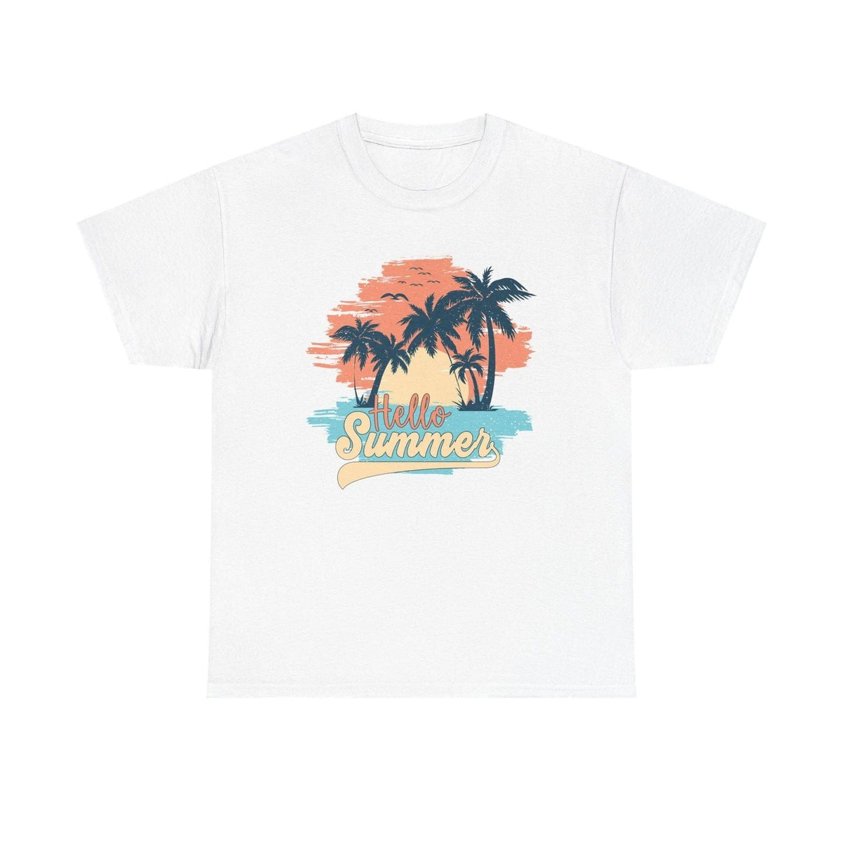 Hello Summer Palm Trees Tee | Vintage Sunset Beach Graphic Unisex