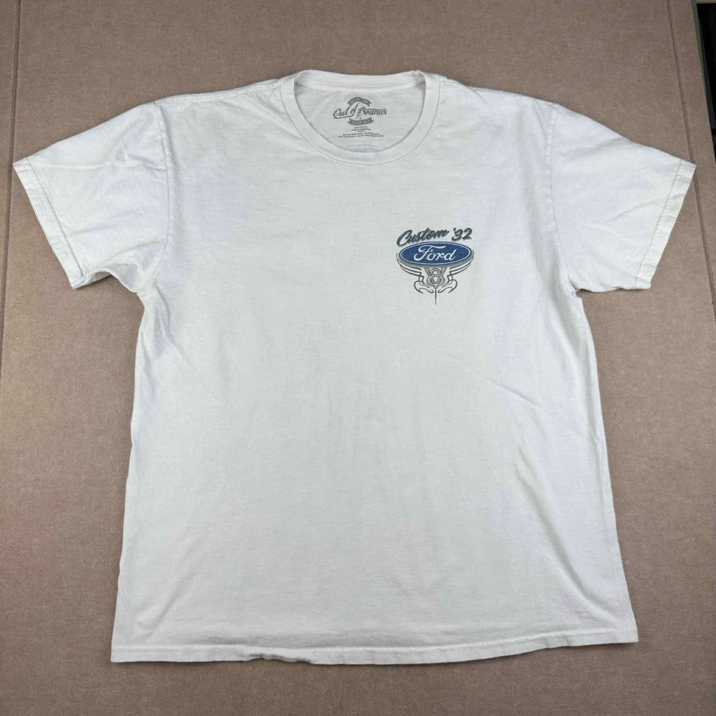 Y2K Ford Men L White Hot Rod American Road Legend Car Graphic Tee Unisex