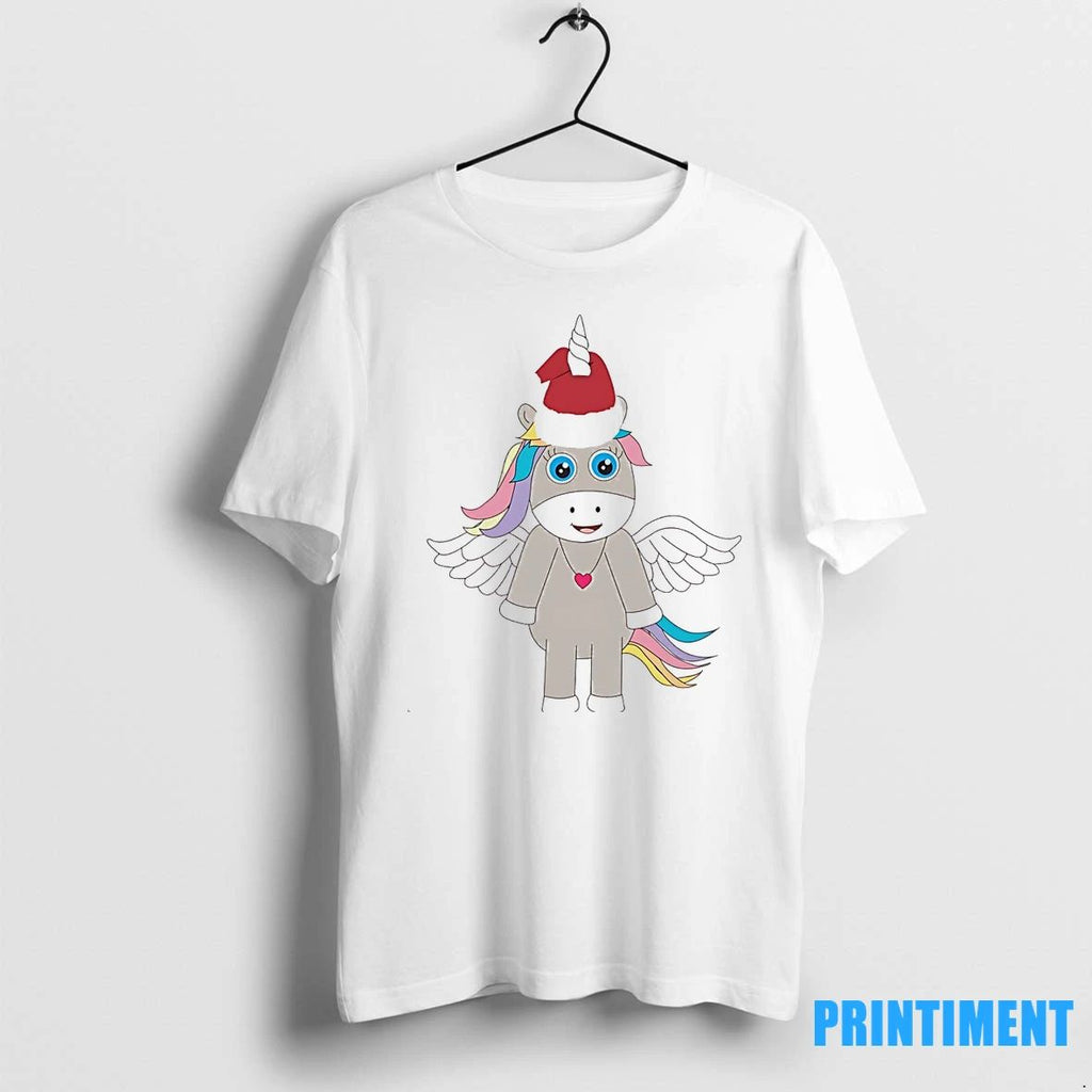 Winged Unicorn Santa Hat Pink Heart Holiday Christmas Tshirts Sweater Unisex
