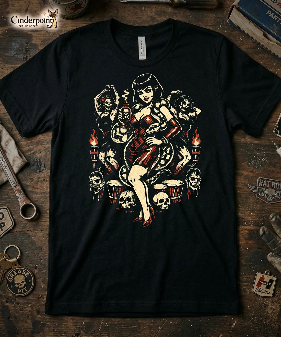 The Voodoo Vixen & Zombie Dancers XS-5X - Retro Pinup Goth Girl & Poison Unisex