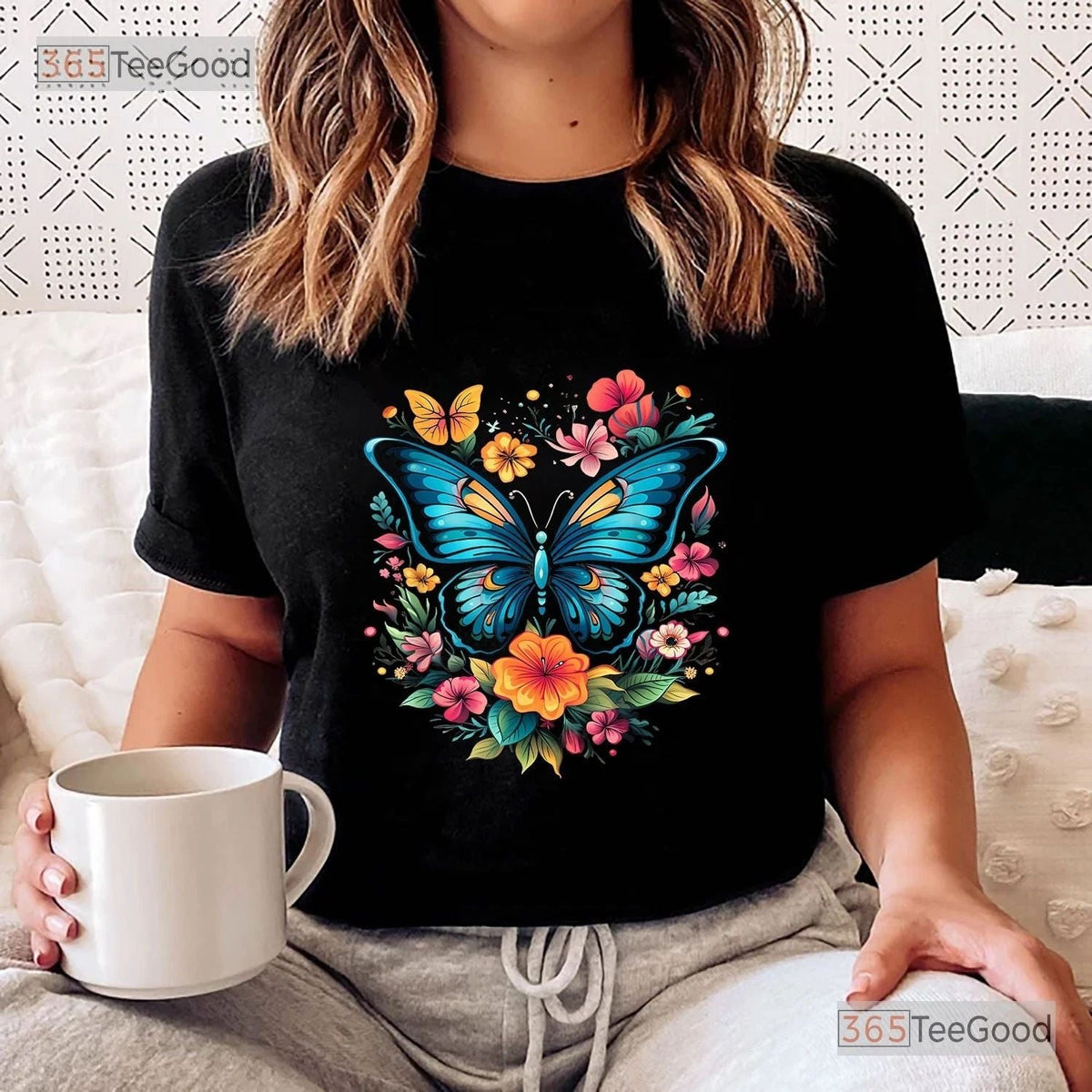 Aesthetic Butterfly With Flowers Shirt, Beautiful Floral Butterfly Graphic Tee Unisex