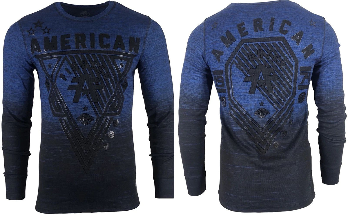 AMERICAN FIGHTER Men's Thermal Shirt GOODWELL Blue Biker MMA Unisex