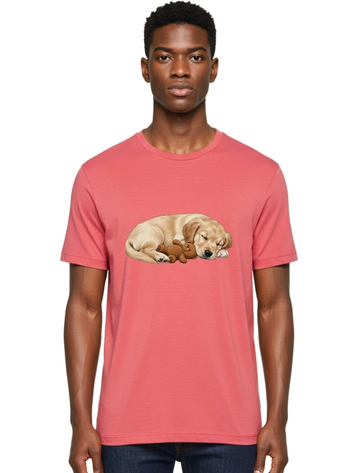 Sleeping-Golden-Retriever-1 Mens Graphic Tee, 100% Cotton, Casual Summer Wear Unisex
