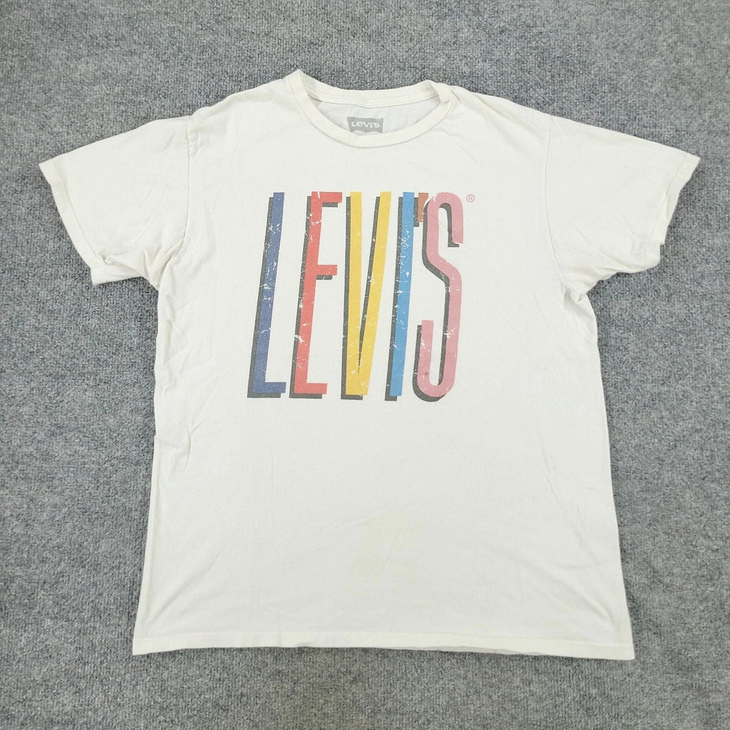 Levi's Shirt Men's Large White Graphic Tee Crew Neck Short Sleeve Pullover Adult Unisex