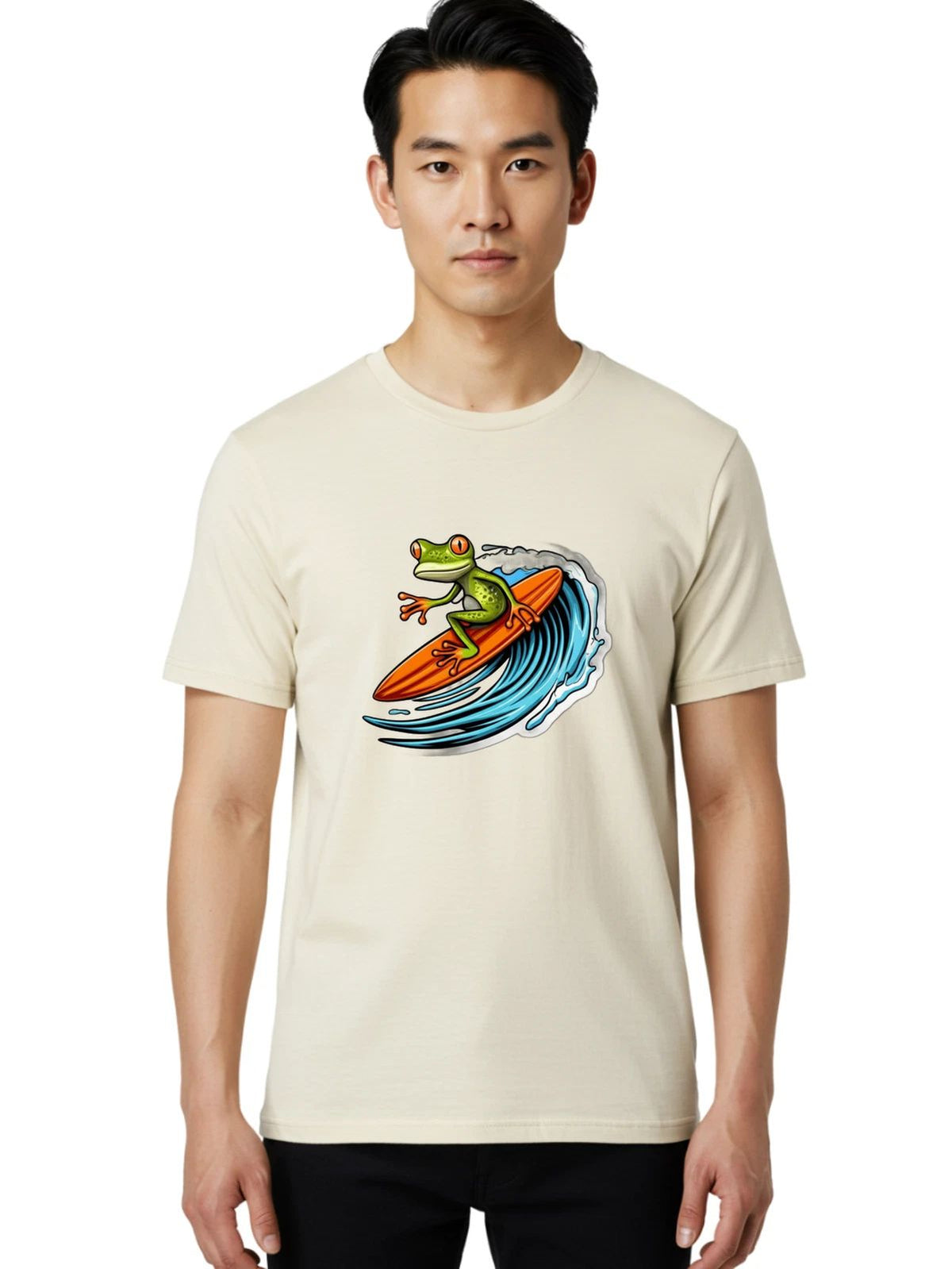 Frog-Surfing Mens Graphic Tee, 100% Cotton, Casual Summer Wear Unisex
